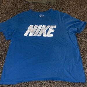 Nike Men's Blue Tee with Silver Logo